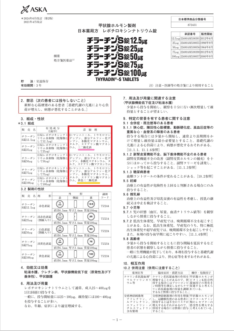 チラーヂンS錠 添付文書 チラーヂンS錠 添付文書
