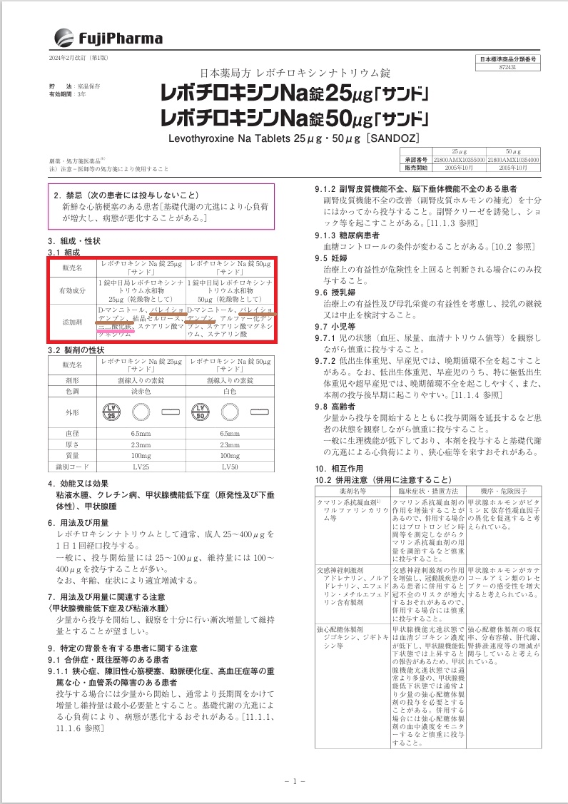 レボサイロキシン「サンド」® 添付文書 レボサイロキシン「サンド」® 添付文書
