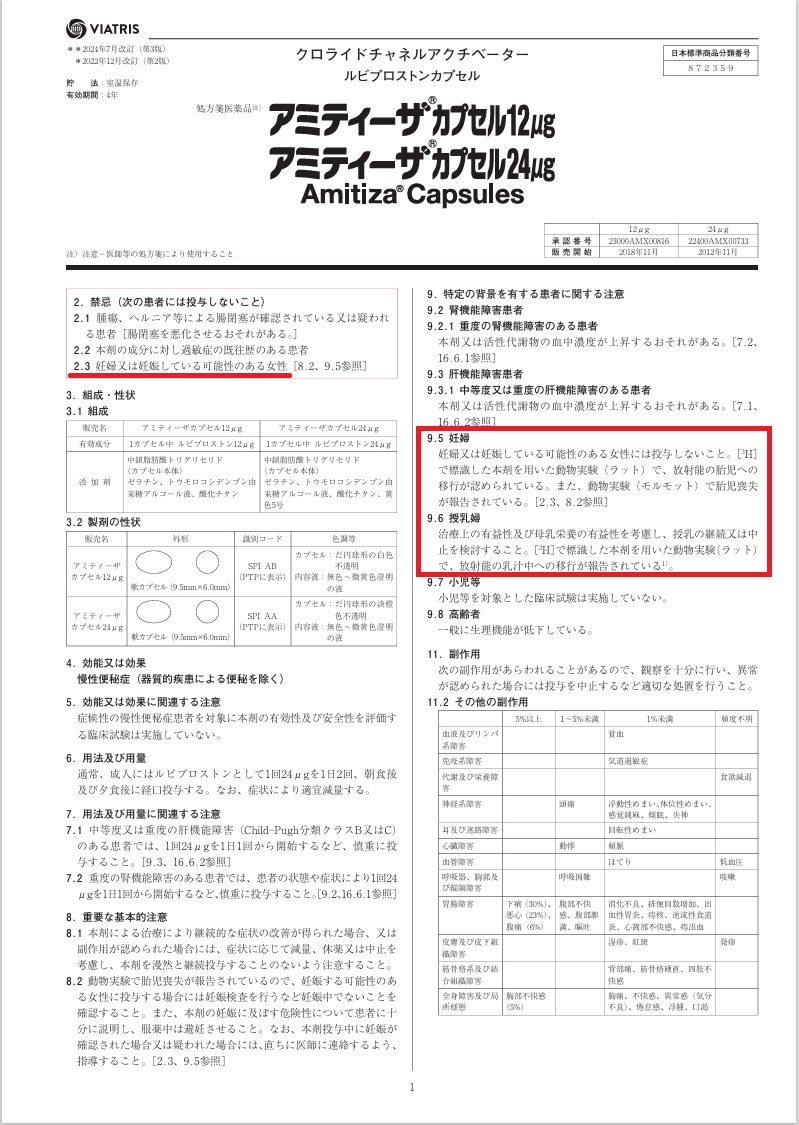 アミティーザカプセル®(ルビプロストン)添付文書 アミティーザカプセル®(ルビプロストン)添付文書